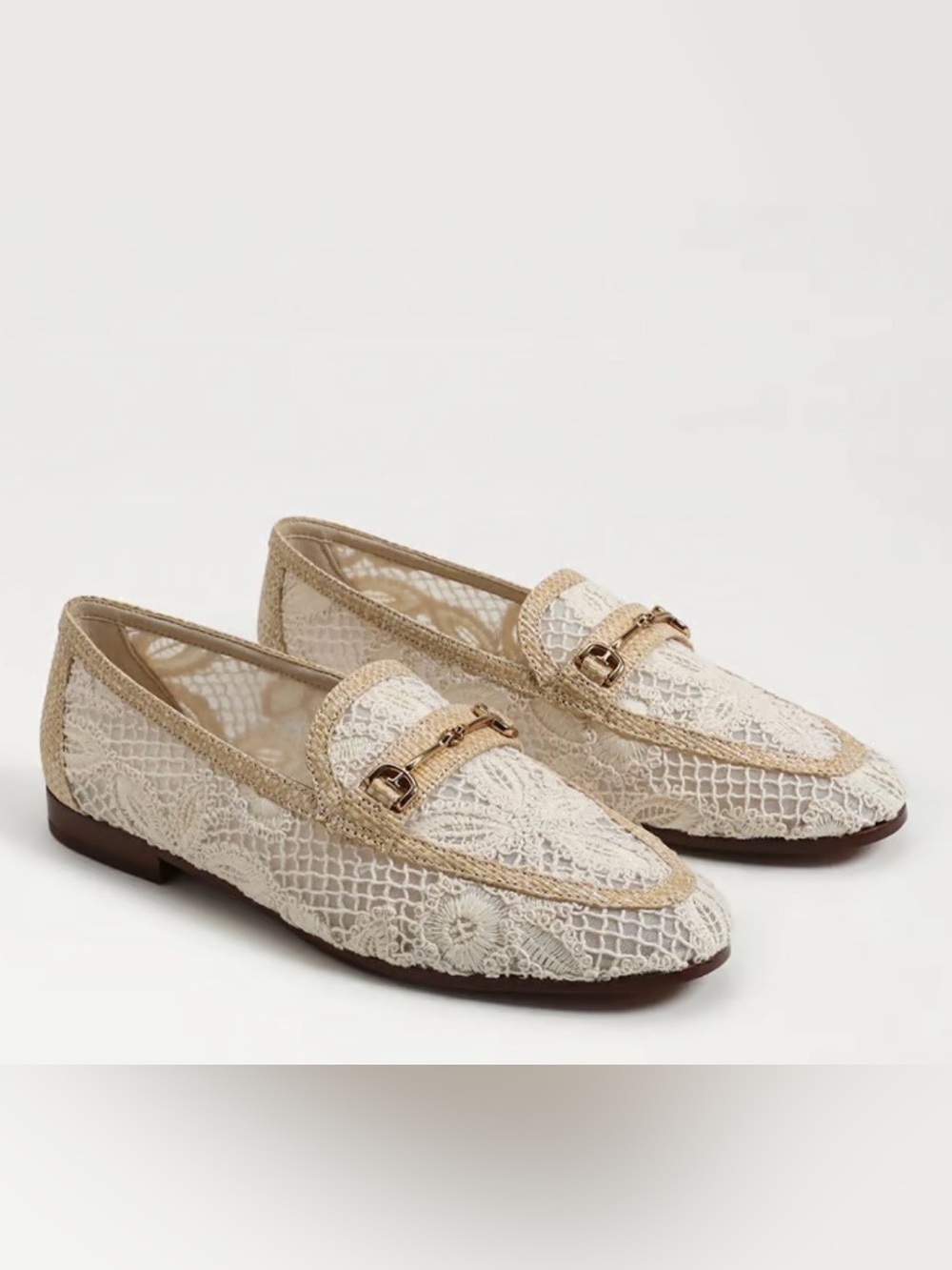 Sam Edelman Lace Bit Loafers in Ivory with Gold Trim Size 9 US or 39 EUR